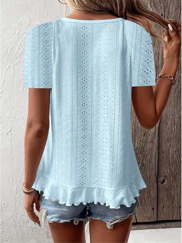 Women's T Shirt Solid Color Plain Basic Casual Short Sleeve