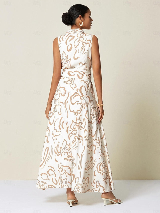Women's Sleeveless Maxi Shirt Dress Summer A Line Shirt