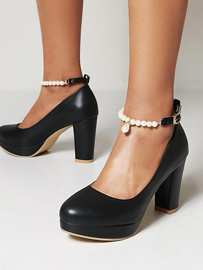 Women's Pumps High Strap with – Ankle White Heel Pearl