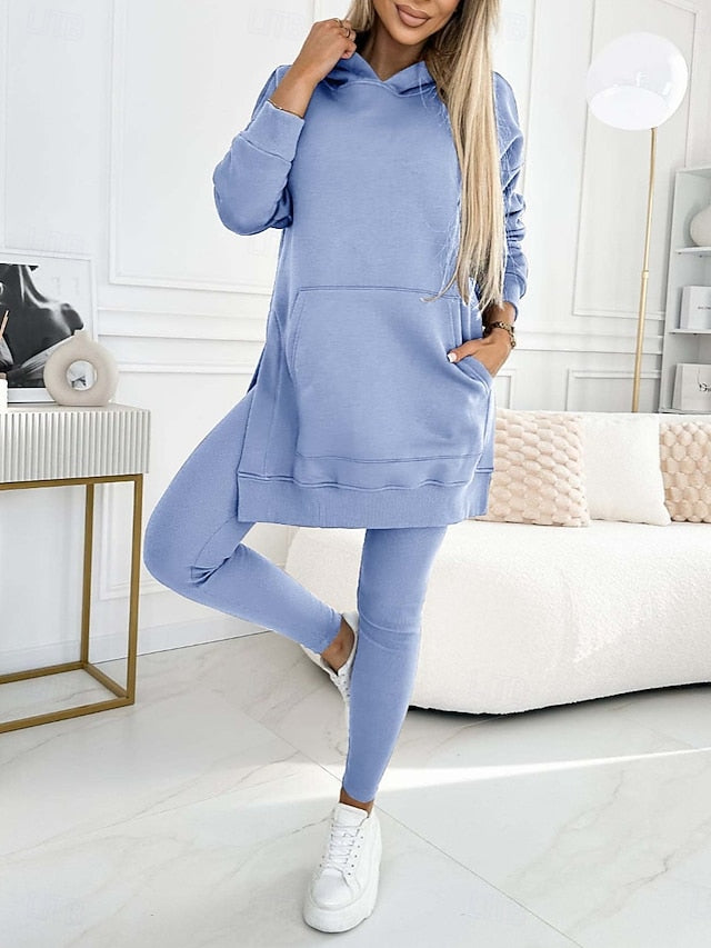 Women's Hoodie Pants Sets Bolero Long Sleeve Hooded Plain