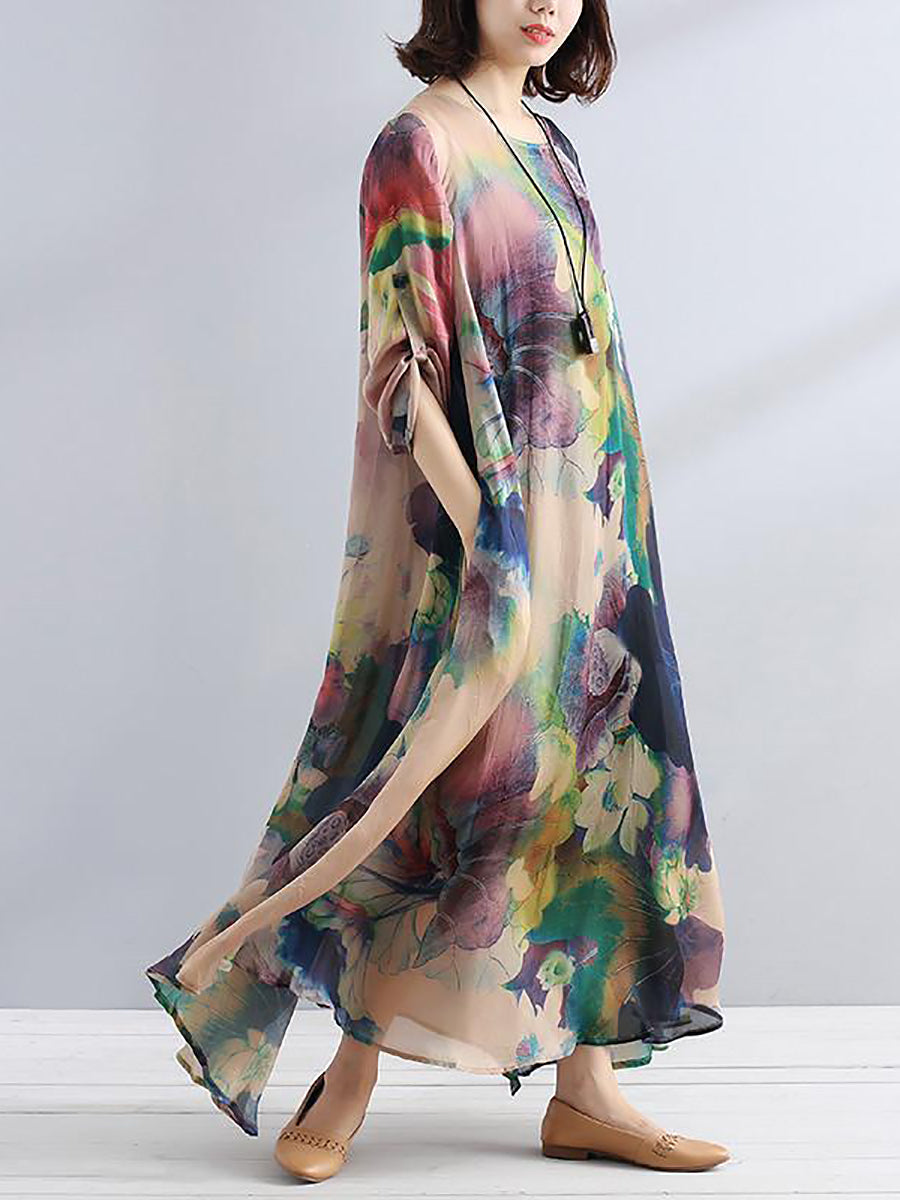 Plus Size Charming Women Casual Loose Floral Long Sleeve Dress LL025