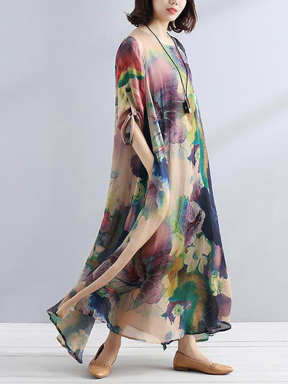 Plus Size Charming Women Casual Loose Floral Long Sleeve Dress LL025