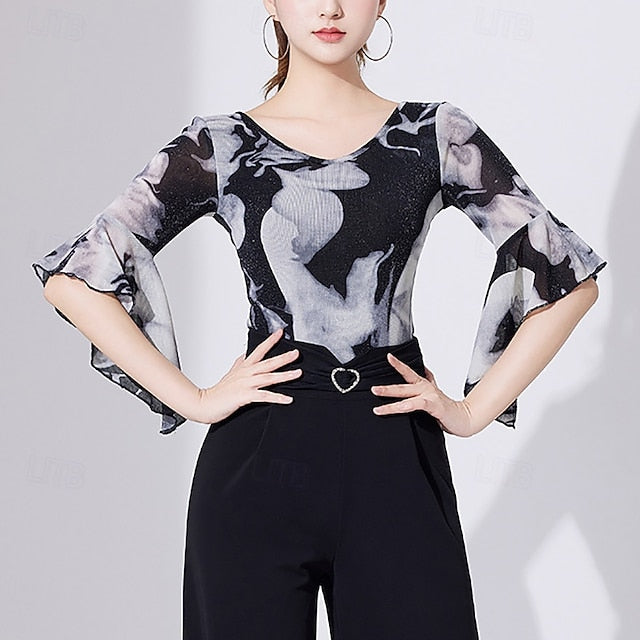 Latin Dance Top Lace Printing Pure Color Women's