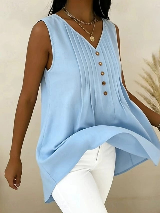 Women's Blouse Ruched Buttons Solid Color Stylish Basic