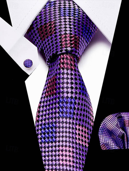 Silk Set Tie – and Men's Checkered Pocket Purple Square
