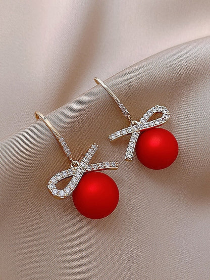 Rhinestone Pearl Earrings and Christmas Women's with Bow