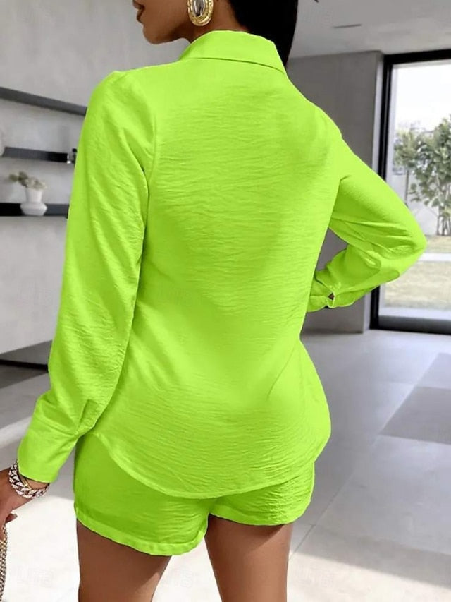 Women's Shorts Sets Bolero Top Long Sleeve Shirt Collar