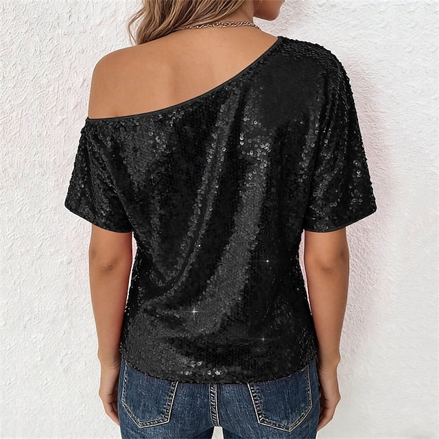 Women's Summer Tops Blouse Dressy Tops Sequin Tops Ruched