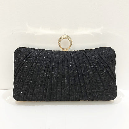 Bag Ring Glitter with Elegant Rhinestone Gold Clutch Evening