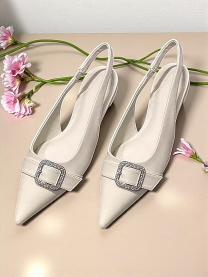 Buckle with Women's Rhinestone Pink Satin Flats Slingback