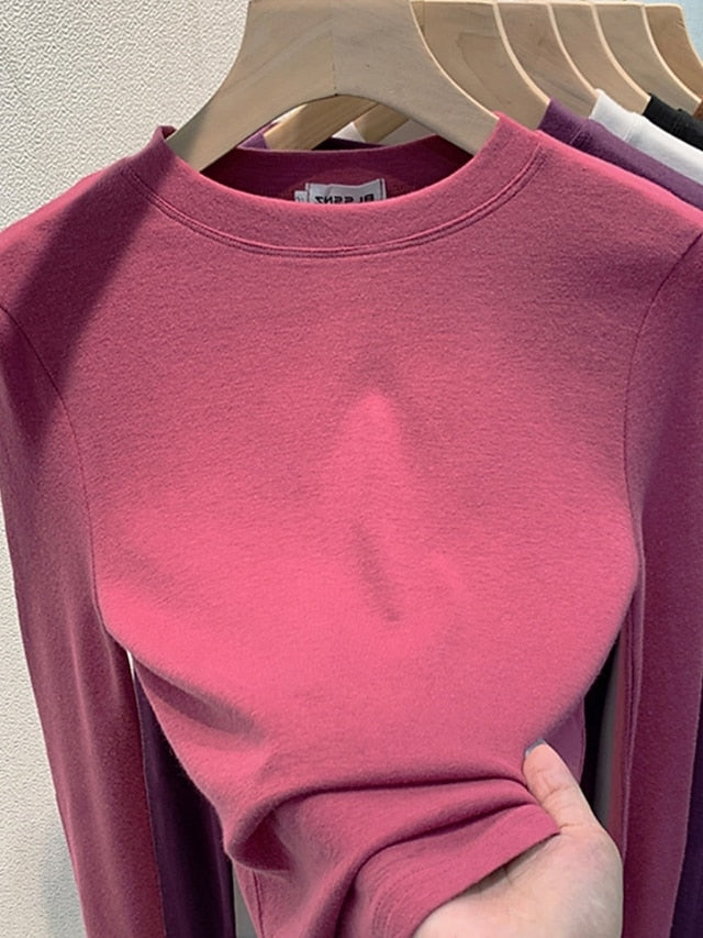 Women's Blouse Solid Color Stylish Casual Long Sleeve Crew