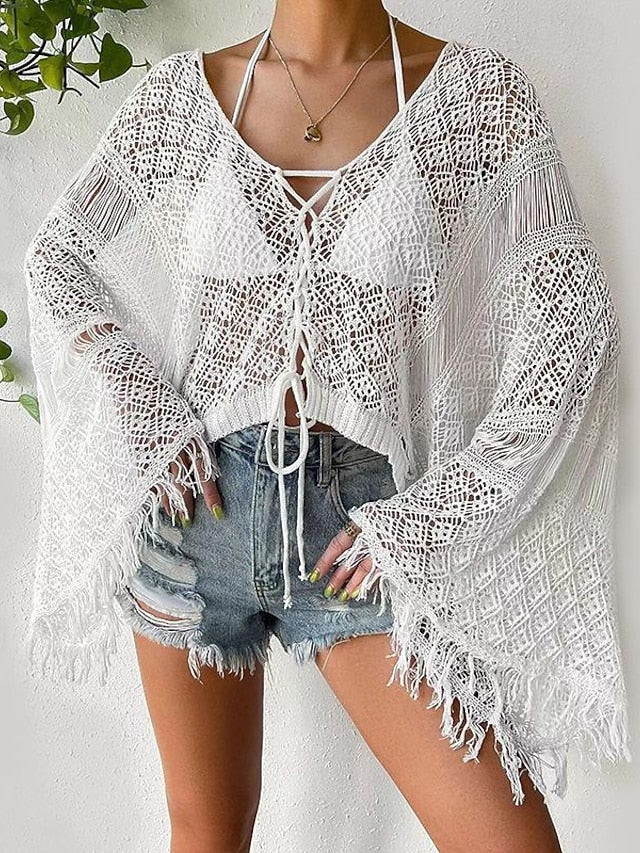Women's Boho Shirt Lace Shirt Tunic Shirts Eyelet top