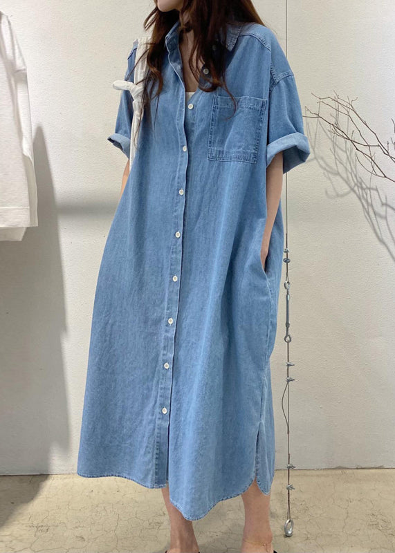 Boho Blue Holiday Denim Dress Oversized Summer