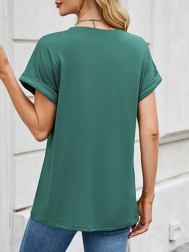 Stylish Top T Fashion Tee Women's Solid Color Shirt Basic