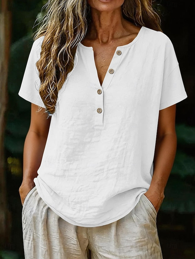 Women's Blouse Buttons Solid Color Stylish Casual Short
