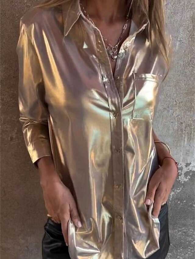 Women's Dress Shirt Blouse Buttons Solid Color Elegant