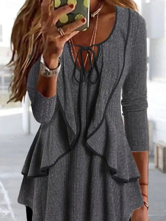 Women's Shirt Blouse Ruffle Solid Color Basic Casual Long