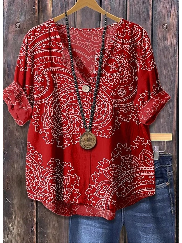 Women's Blouse Linen Like Breathable Lightweight Elegant