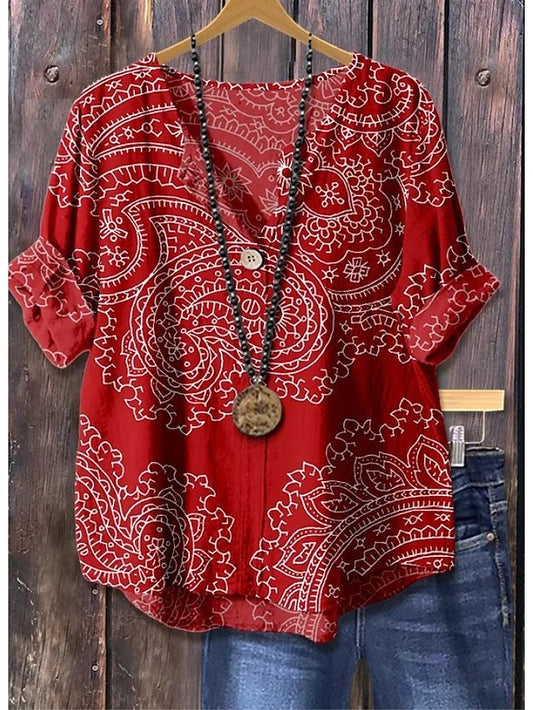 Women's Blouse Linen Like Breathable Lightweight Elegant