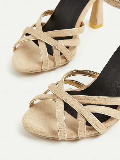 Suede – Elegant Heels Nude 1950s Women's Ankle Strappy