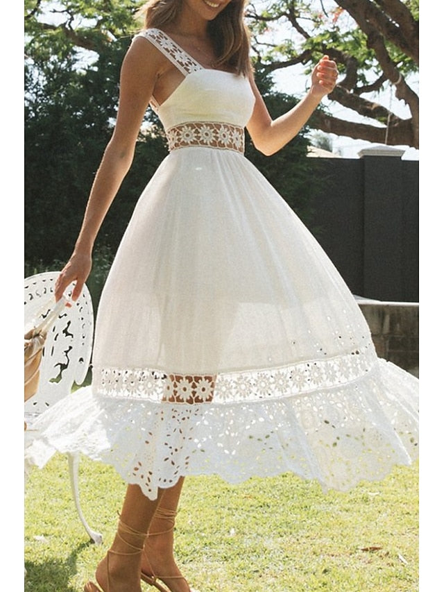 Women's Midi Dress White Dress Graduation Dress Elegant