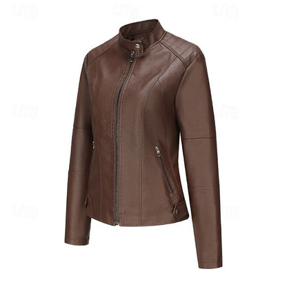 Comfortable Leather Zipper Pocket Jacket Faux Women's