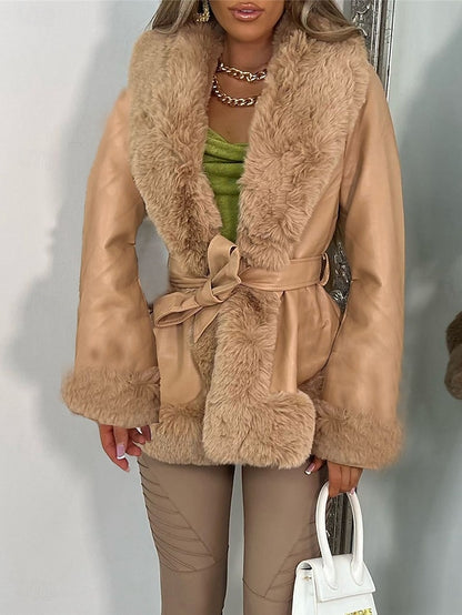 Jacket Warm Leather Breathable Faux Women's Fur Collar