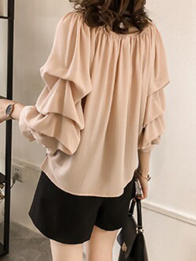 Women's Shirt Blouse Chiffon Tops Ruched Plain Active