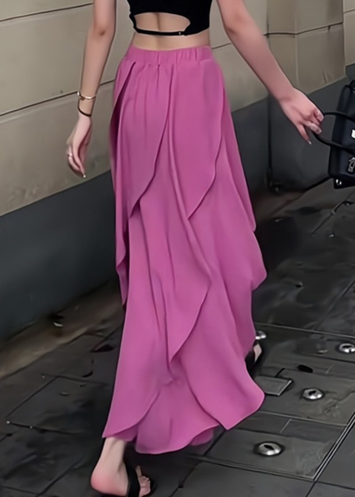 Patchwork Organic Ruffled Purple Summer Skirt Waist Elastic Maxi