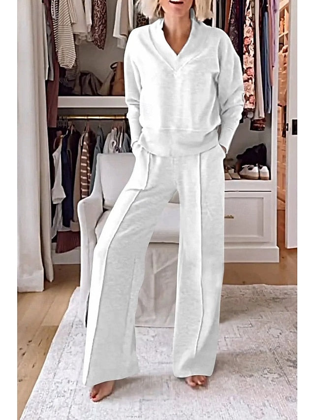 Bolero Top Pants Sets Women's V Solid Neck Sleeve Long