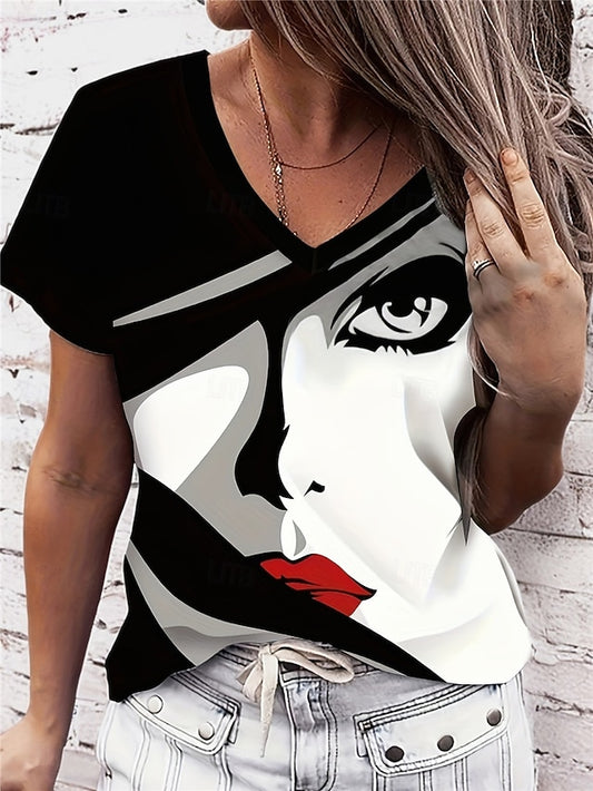 Women's T shirt Crew Neck Long Sleeve Tunic Casual Print
