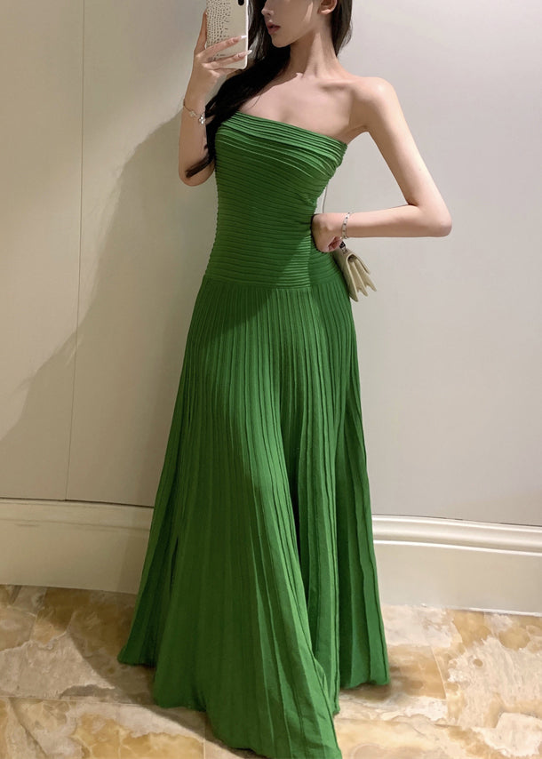 New Dresses Wrinkled knitting Long Cotton Green Strapless