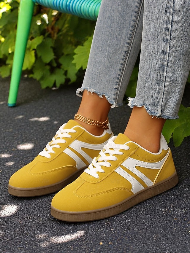 Women's Yellow Low-Top Sneakers for Women - Vintage Lace-Up