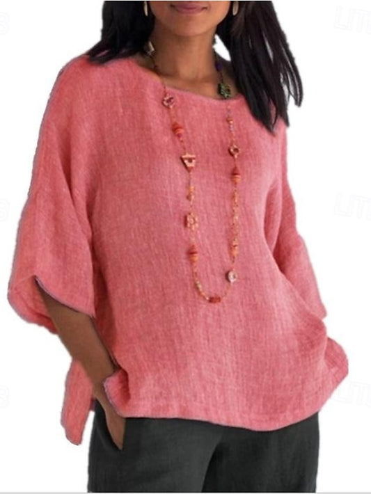 Women's Shirt Cotton Blend Blouse Solid Color Stylish