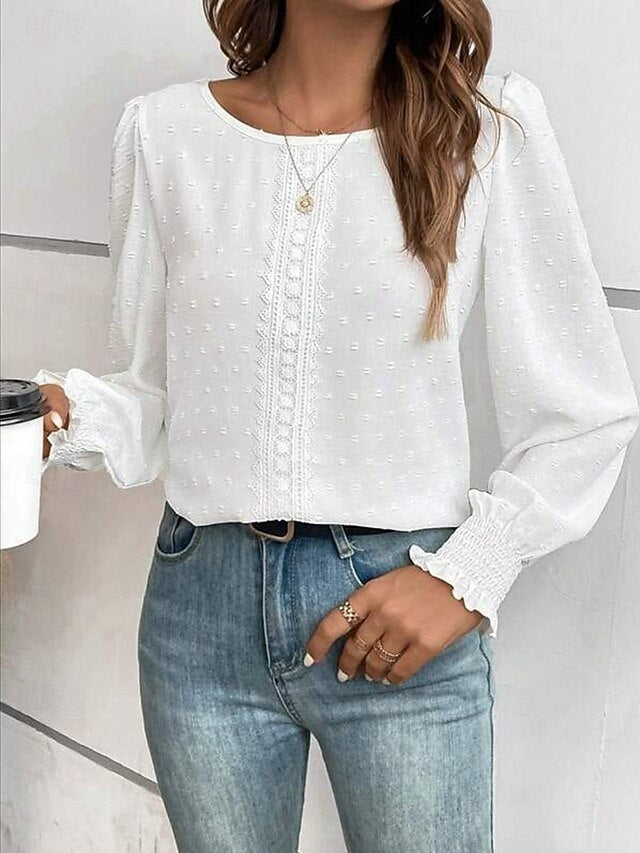 Women's Popover Shirt Casual Shirt Blouse Lace Patchwork