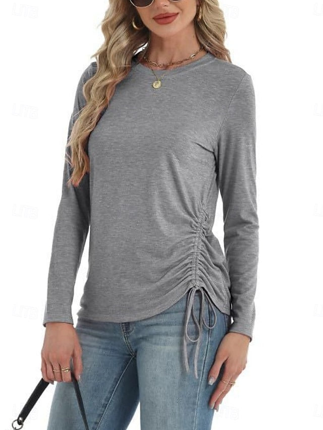 Women's Blouse Drawstring Solid Color Daily Stylish Casual