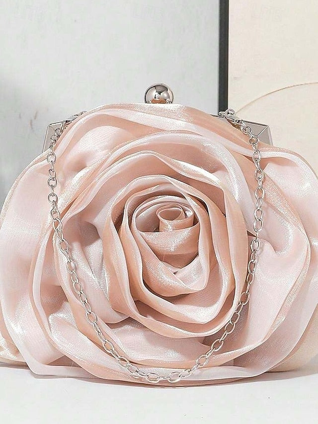Satin Rose Clutch Evening Flower Purse – Women's Elegant