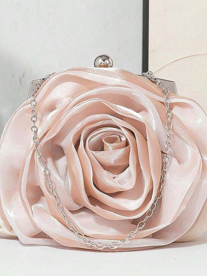 Satin Rose Clutch Evening Flower Purse – Women's Elegant