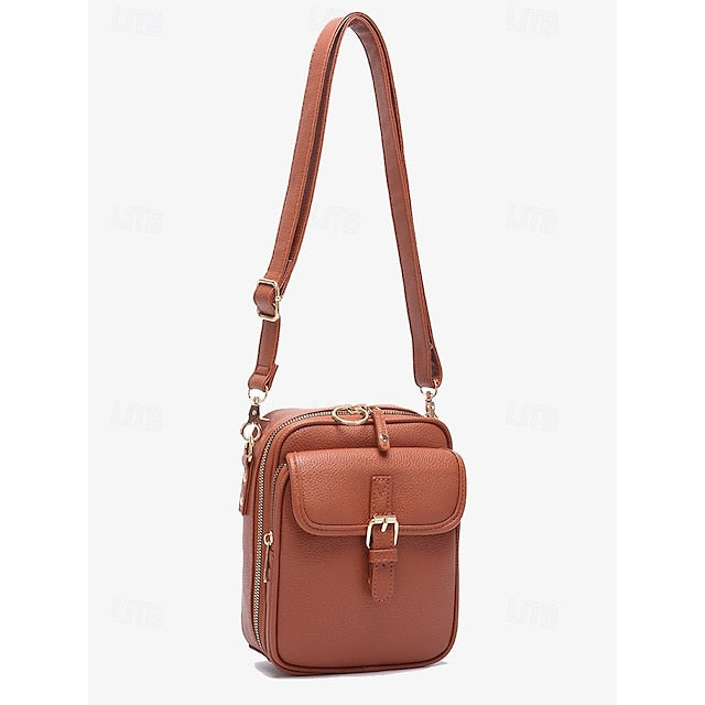 Bag Front Brown with Faux Vintage Leather Women's Crossbody