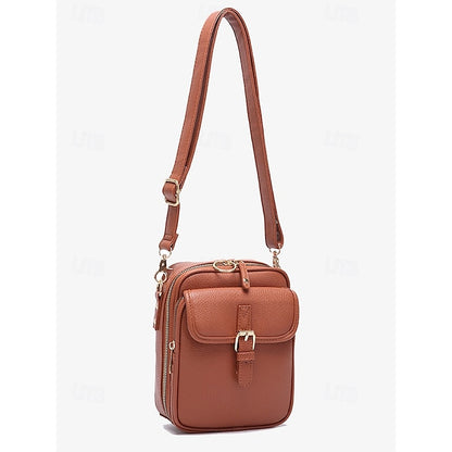 Bag Front Brown with Faux Vintage Leather Women's Crossbody