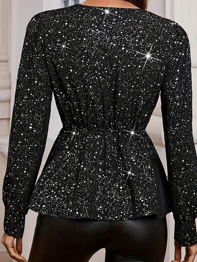 Women's Shirt Elegant Satin Top Blouse Sequins Asymmetric