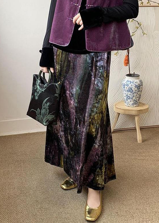 Dye Velvet Loose Silk Purple Tie Elastic Skirts Side Open Waist