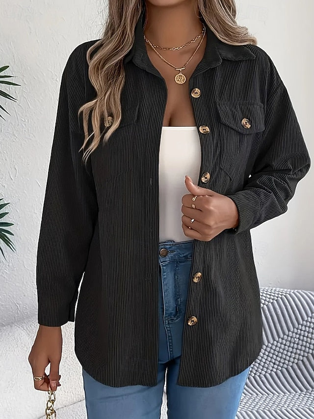 Women's Shirt Texture Blouse Blouse Pocket Buttons Plain