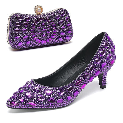 Matching Women's Heel Kitten Crystal-Embellished Shoes and