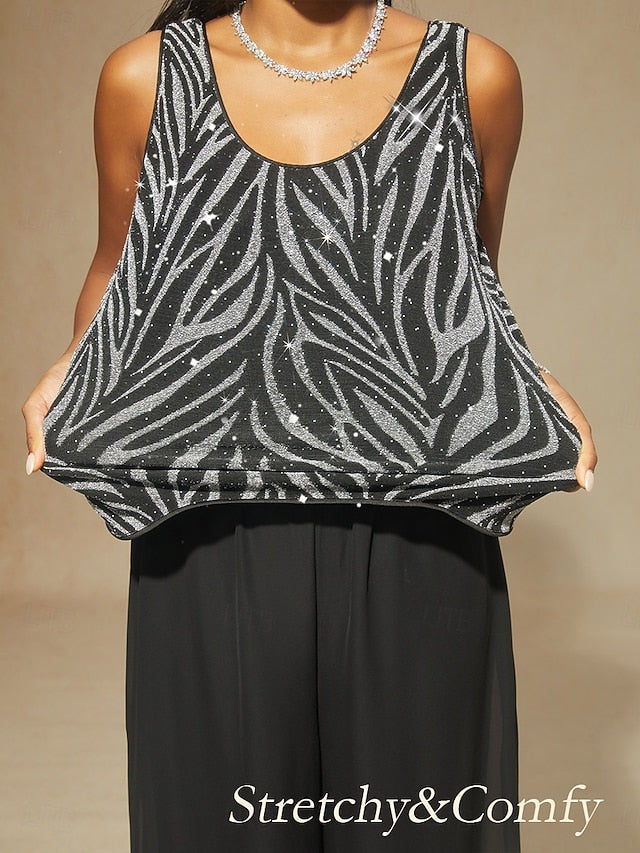 Women's Dressy Tops Twinset Elegant Lace Sequins Paisley