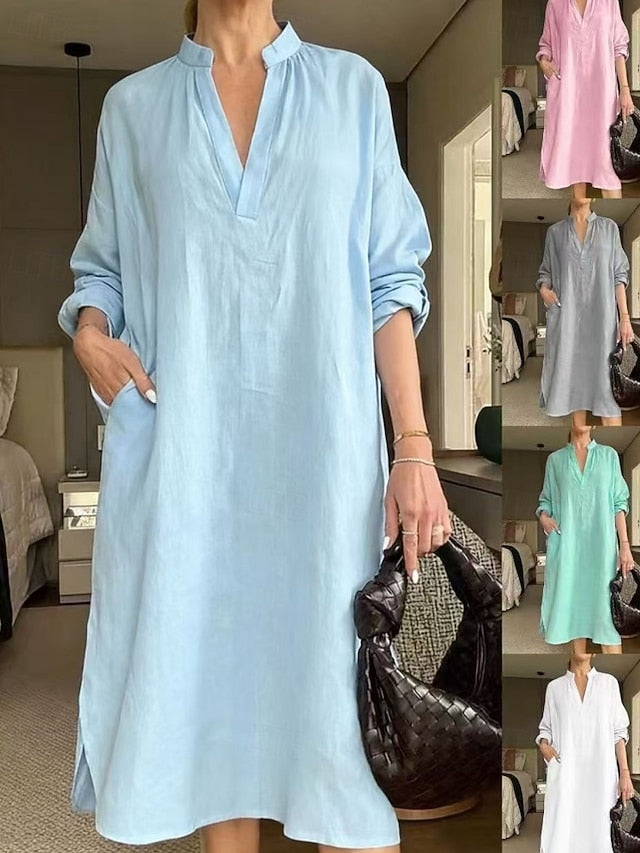 Women's Midi Dress Casual Dress Cotton Linen Dress Vintage