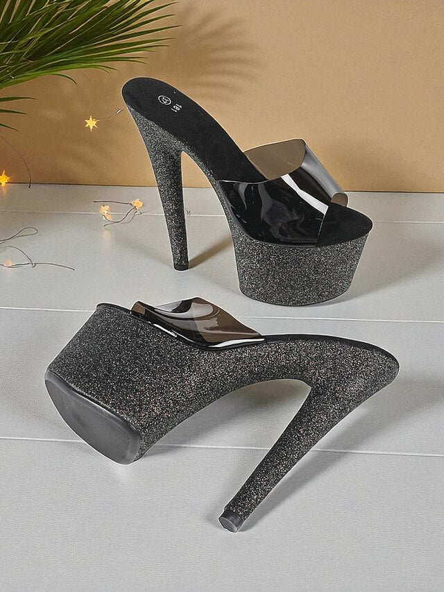 Heels Stiletto Glitter Platform Women's Red