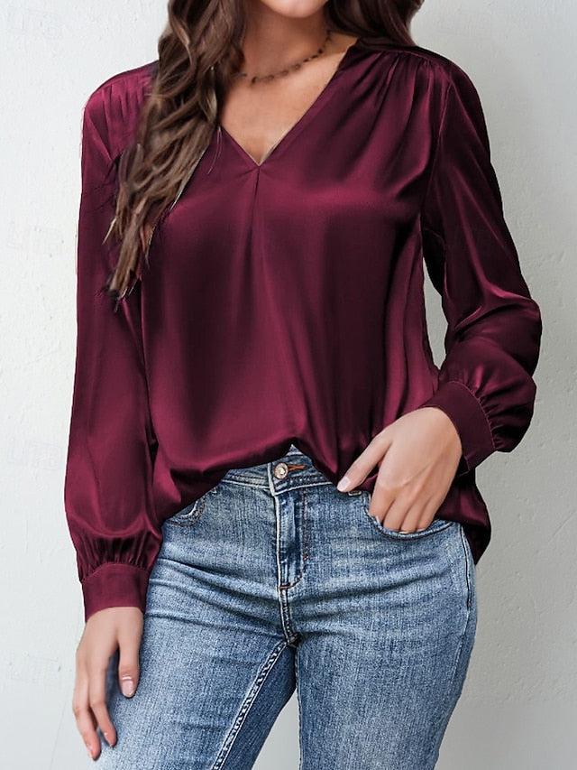 Women's Shirt Elegant Dressy Satin Top Ruched Plain Modern
