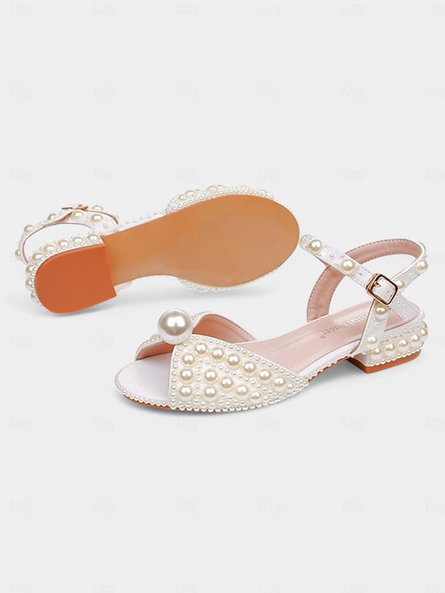 Low White Heel – Pearl-Embellished Sandals Women's