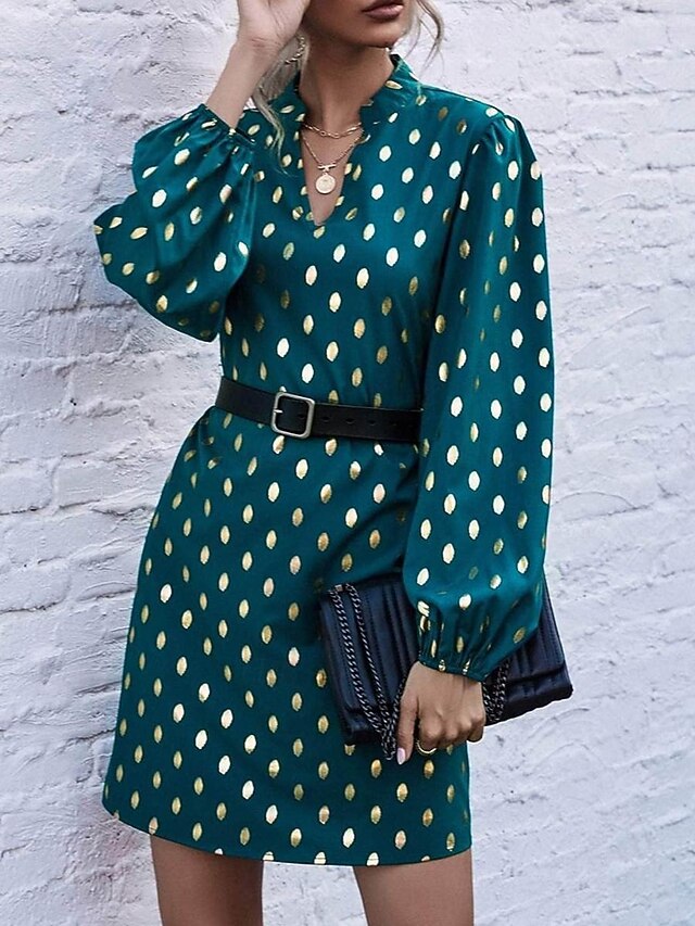 Women's Polka Dot Print Notched Neck Mini Dress Stylish